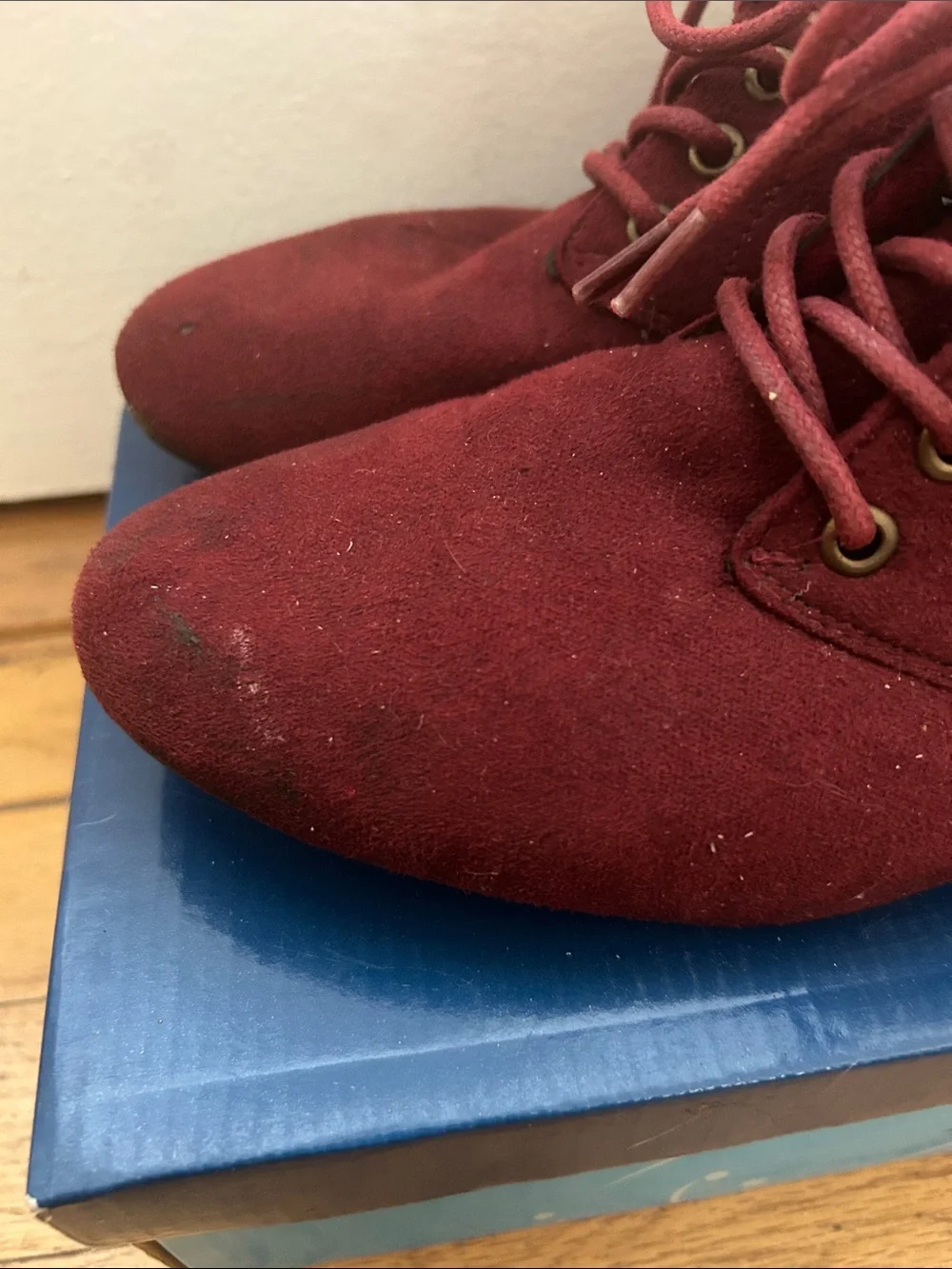 Rouge Burgundy Faux Suede Knit Cuff Lace Up Ankle Boots 🌹